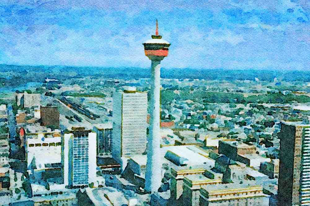 805031 Calgary Tower, Alberta, Canada A4 Limited Edition Watercolour Print