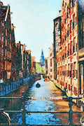 805038 One Of The Many Canals In Amsterdam, Netherlands A4 Limited Edition Watercolour Print