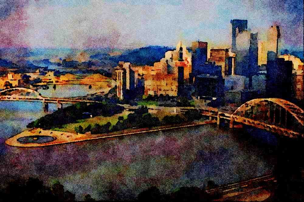 805045 Pittsburgh's Golden Triangle, Pennsylvania, U.S.A. A4 Limited Edition Watercolour Print