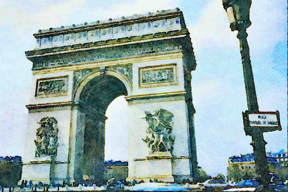 805067 Arc De Triomphe, Paris, France A4 Limited Edition Watercolour Print