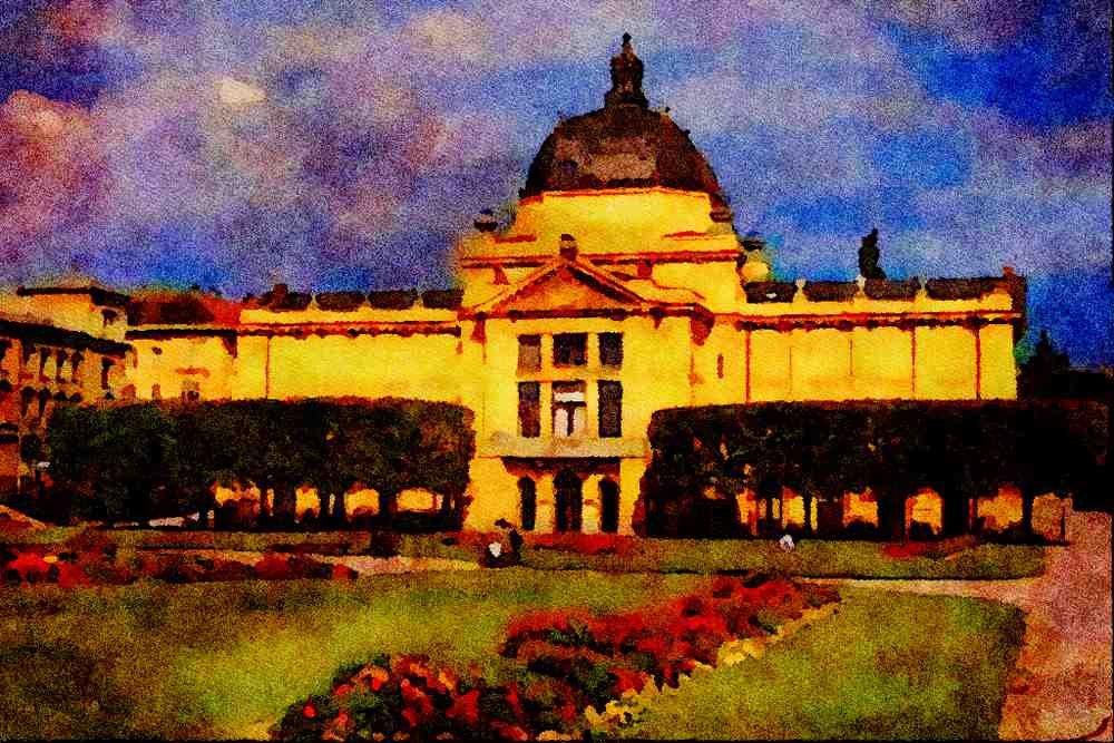 805082 Exhibition Pavilion, Zagreb, Croatia A4 Limited Edition Watercolour Print