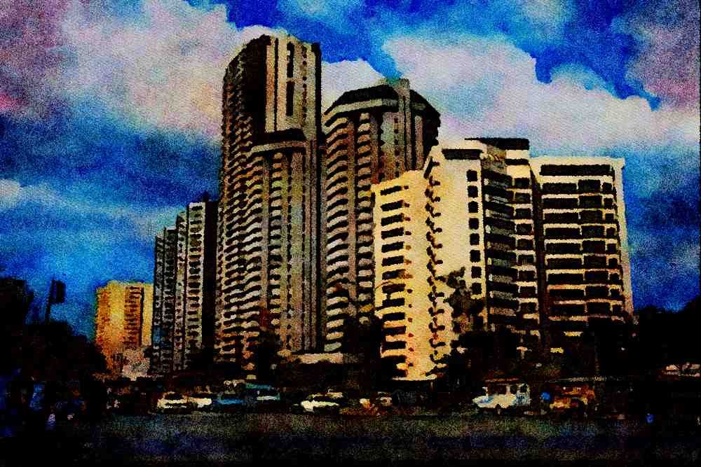 805085 High rise, Manila, Philippines A4 Limited Edition Watercolour Print