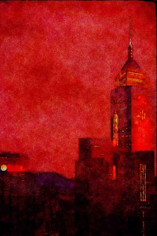 805086 Hong Kong Skyline At Night A4 Limited Edition Watercolour Print