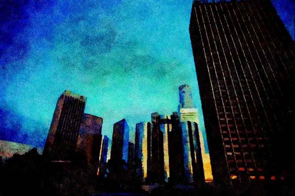 806001 Downtown Los Angeles Skyline, California, U.S.A. A4 Limited Edition Watercolour Print