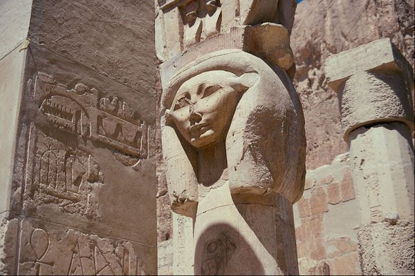 806004 A Mummy Head Relief, Capitols Of Hathor Temple, Hatshepsut's Temple, Egypt A4 Photo Print