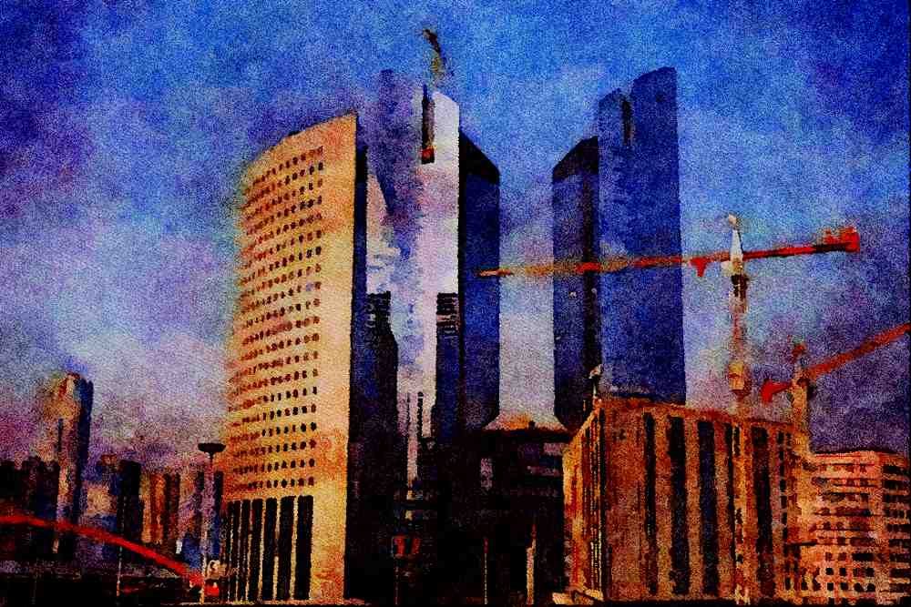 806011 High Rise And Construction, La Defense, Paris, France A4 Limited Edition Watercolour Print