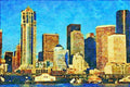 806016 City Center Skyline, Seattle, Washington, U.S.A., 1995 A4 Limited Edition Watercolour Print