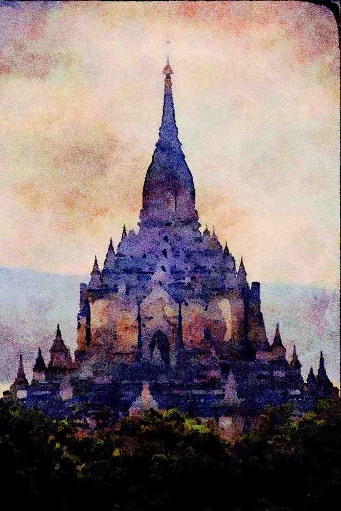 806050 The Gawdawpalin Temple, Built In 1174 AD, 55 Meters High, Pagan, Myanmar A4 Limited Edition Watercolour Print