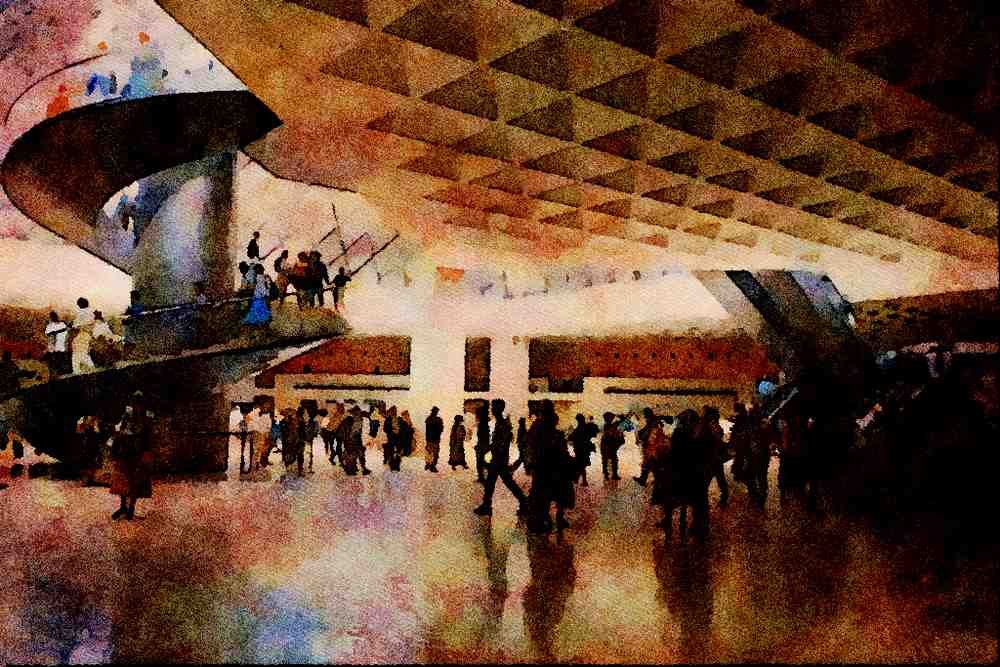 806061 Grand Louvre, Napoleon Hall, Paris, France A4 Limited Edition Watercolour Print