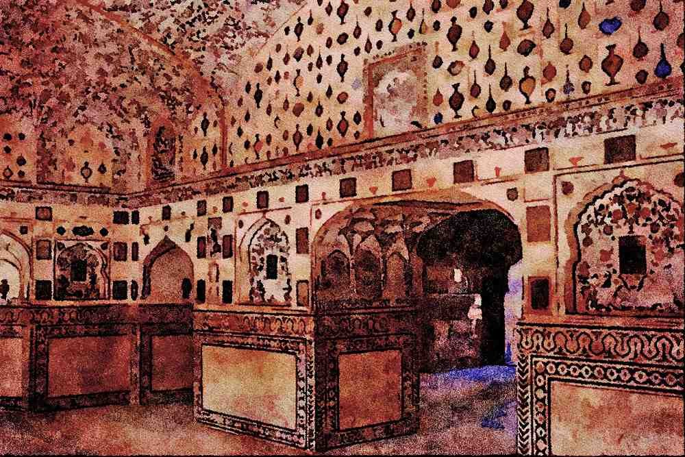 806063 Interior, Amir Palace, India A4 Limited Edition Watercolour Print