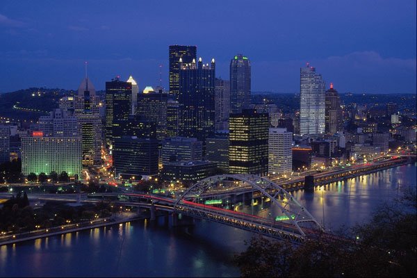 806089 Pittsburgh At Dusk, Across The Monongahela River, Pennsylvania, U.S.A. A4 Photo Print