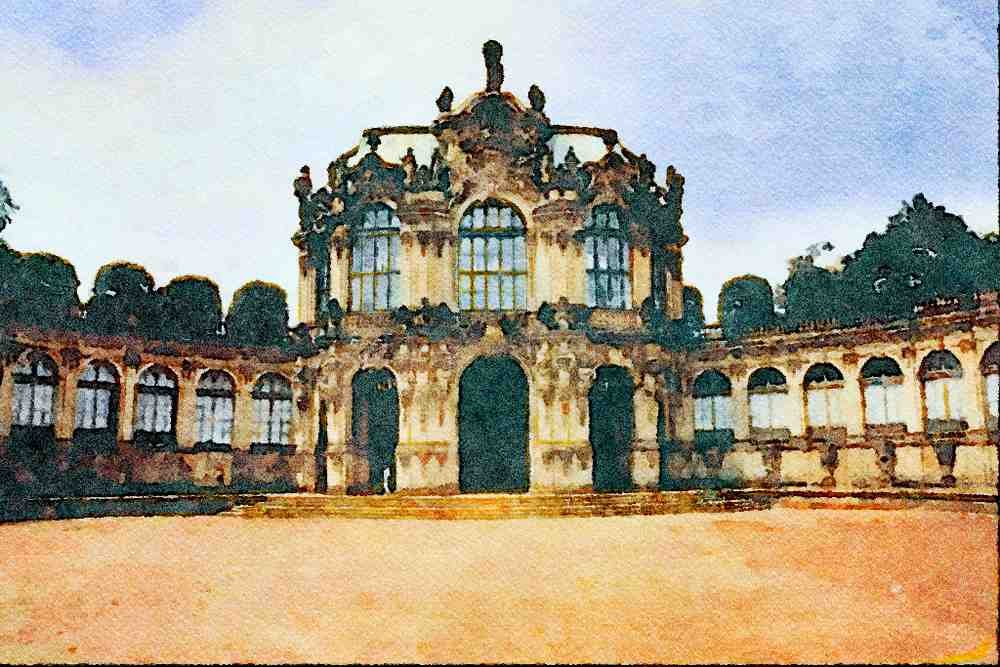 807004 Rampart Pavilion, Zwinger, Dresden, Germany A4 Limited Edition Watercolour Print