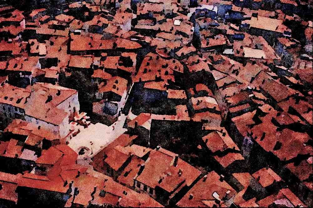 807014 Rooftops, Foix, Southwest France A4 Limited Edition Watercolour Print