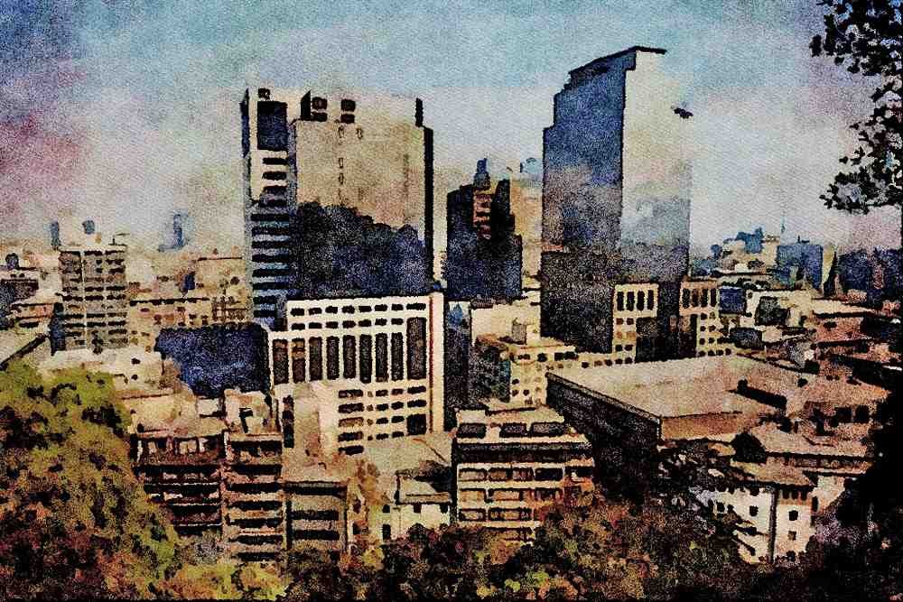 807024 Downtown Santiago, Chile A4 Limited Edition Watercolour Print