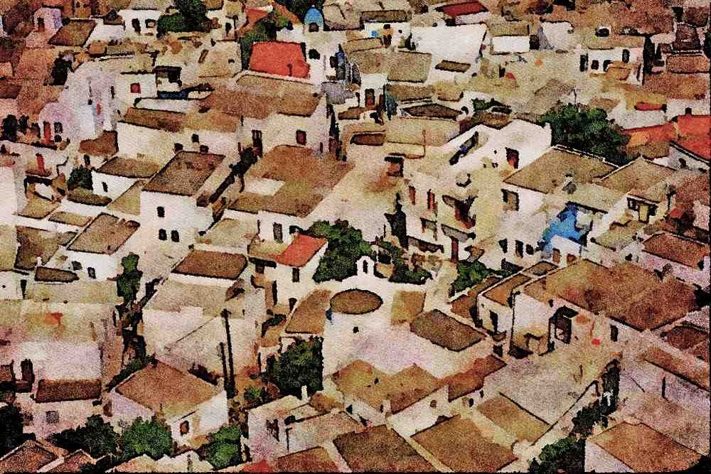 807040 Skyros Town, From Monastery Of St. George, Greece A4 Limited Edition Watercolour Print