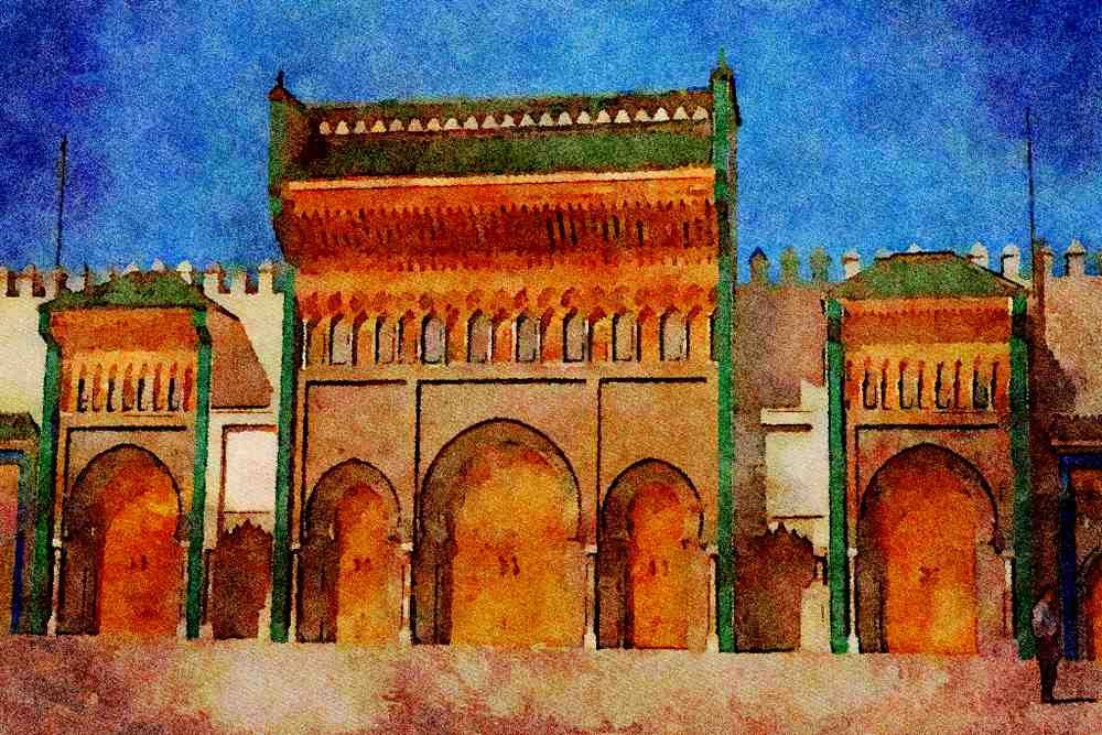 807046 Palace, Fez, Morocco, Africa A4 Limited Edition Watercolour Print