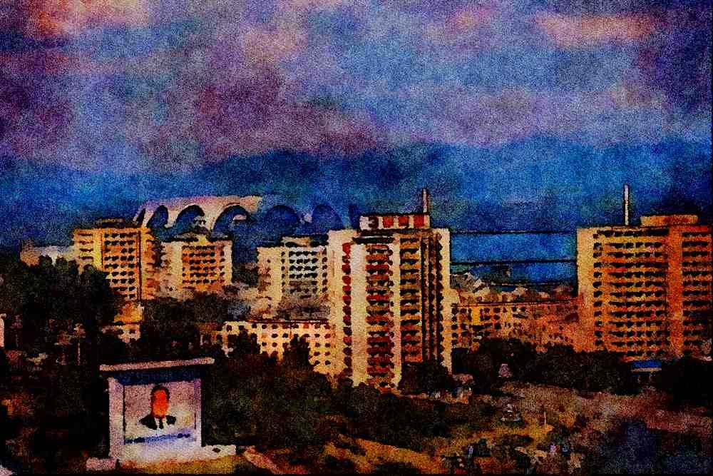 807049 View Of Pyongyang, North Korea A4 Limited Edition Watercolour Print