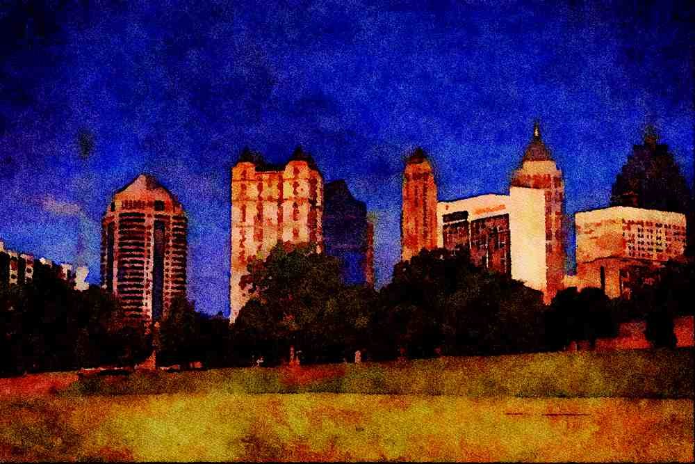 807060 Piedmont Park And Skyline, Atlanta, Georgia, U.S.A. A4 Limited Edition Watercolour Print