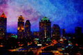 807069 Evening Falls Over Atlanta, Georgia, U.S.A. A4 Limited Edition Watercolour Print