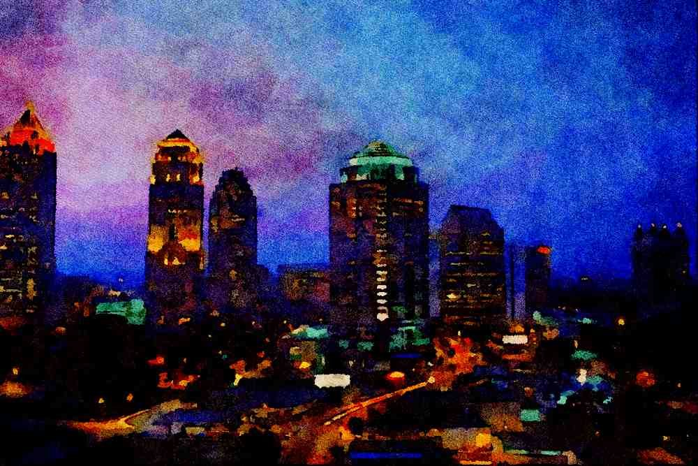 807069 Evening Falls Over Atlanta, Georgia, U.S.A. A4 Limited Edition Watercolour Print