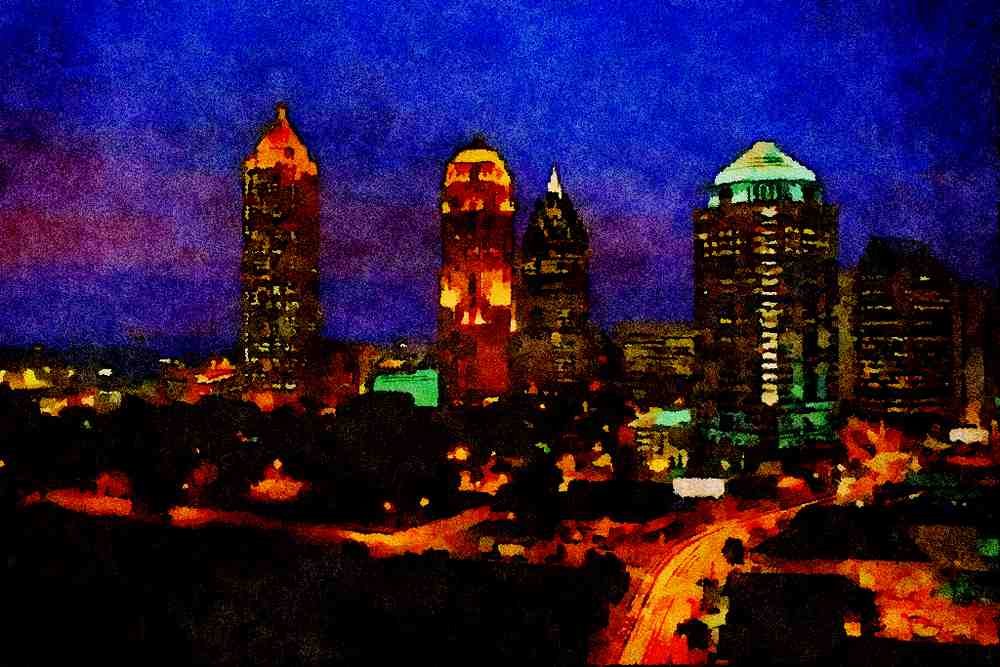 807070 Atlanta's Magical Nightlife, Georgia, U.S.A. A4 Limited Edition Watercolour Print
