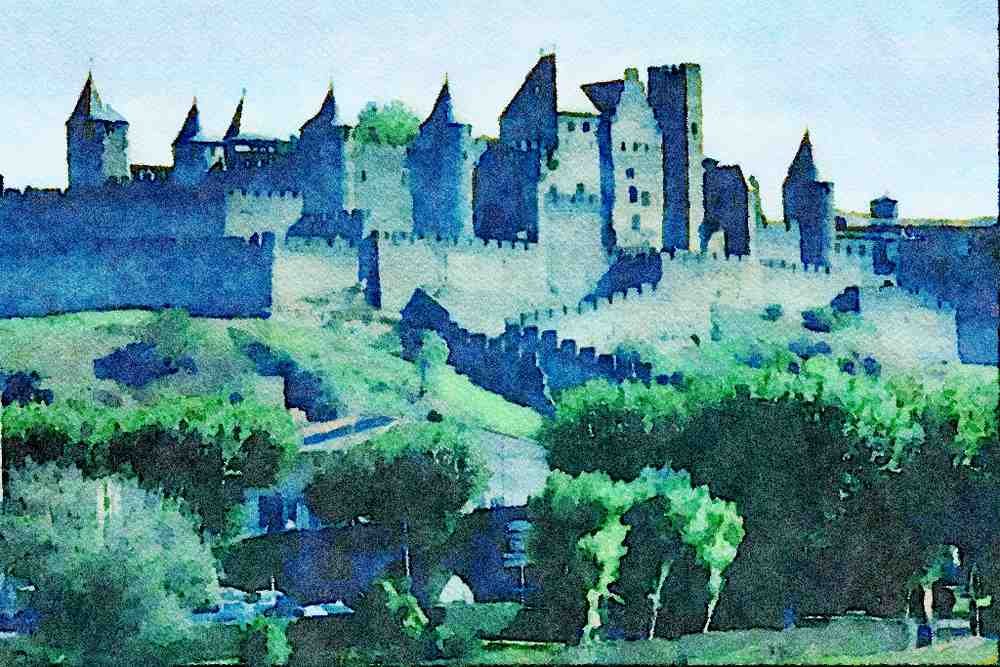 807073 La Cite, Languedoc Roussillon, Carcassonne, France A4 Limited Edition Watercolour Print