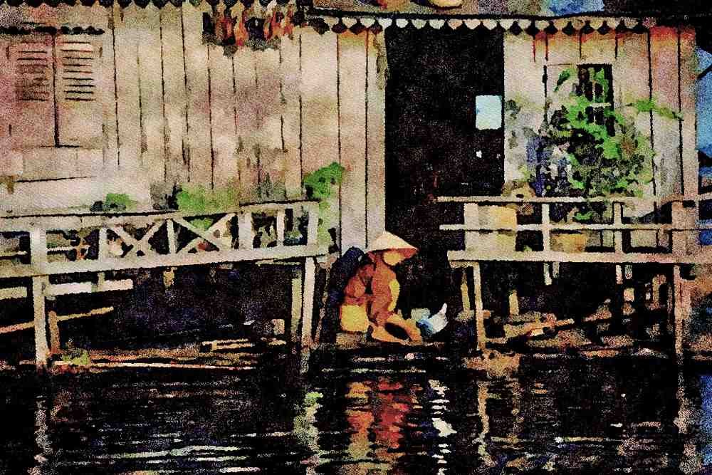 807080 Tonle Sap Dwelling, Cambodia A4 Limited Edition Watercolour Print
