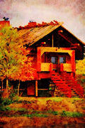 807084 Log Sauna In Yllas, Finland A4 Limited Edition Watercolour Print