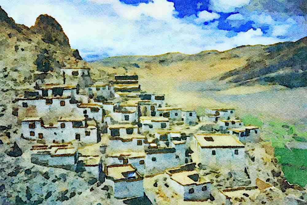 807087 Monastery Complex, Tibet, China A4 Limited Edition Watercolour Print