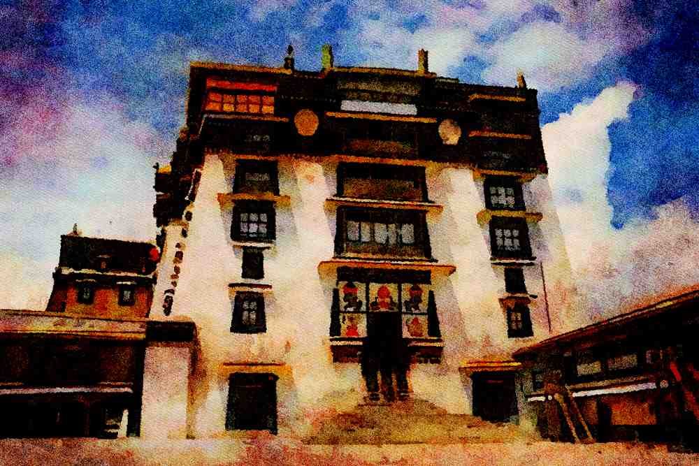 807089 Potala Inner Court, Tibet, China A4 Limited Edition Watercolour Print