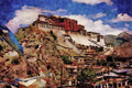 807090 Potala With Prayer Flags, Tibet, China A4 Limited Edition Watercolour Print