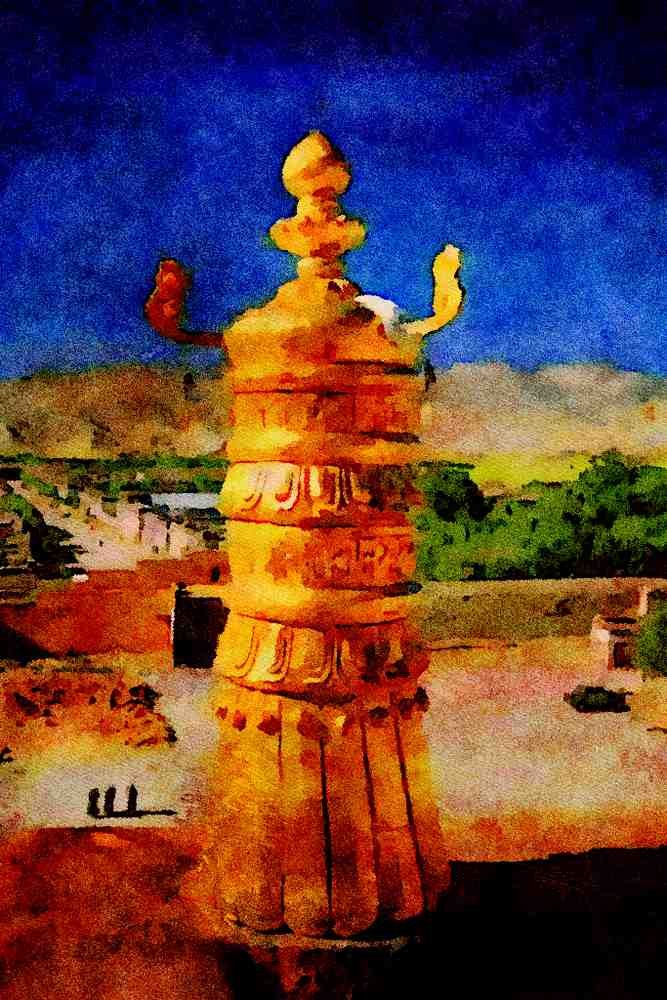 807094 Gilded Roof Detail, Tibet, China A4 Limited Edition Watercolour Print