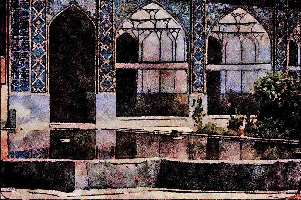 807098 Medersa Mader i Shah, Isfahan, Iran A4 Limited Edition Watercolour Print