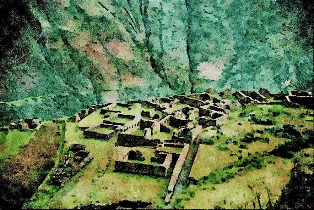 808010 Inca Ruins, Pisac, Peru A4 Limited Edition Watercolour Print
