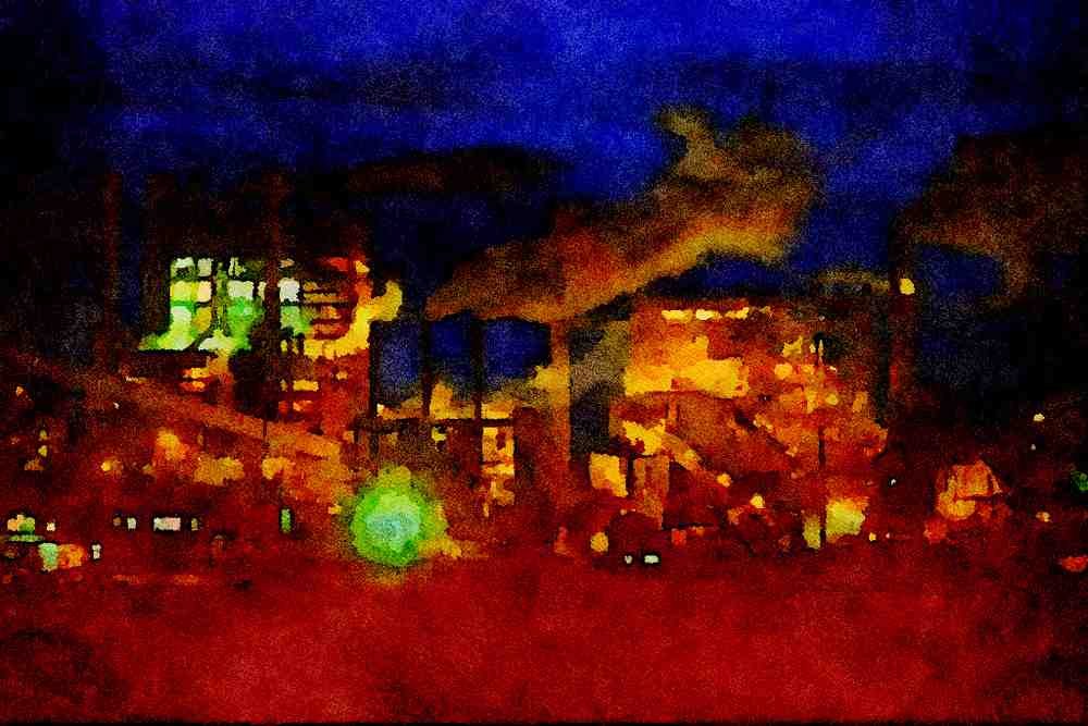 808013 Paper Mill By Night, St. Joe, Florida, U.S.A. A4 Limited Edition Watercolour Print