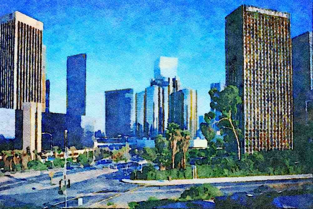 808015 Downtown Los Angeles, California, U.S.A. A4 Limited Edition Watercolour Print