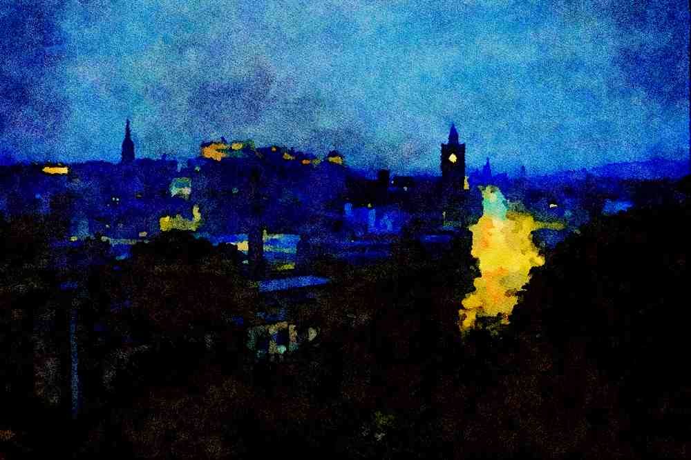808016 Edinburgh Castle On Hill Top, At Night, Scotland A4 Limited Edition Watercolour Print