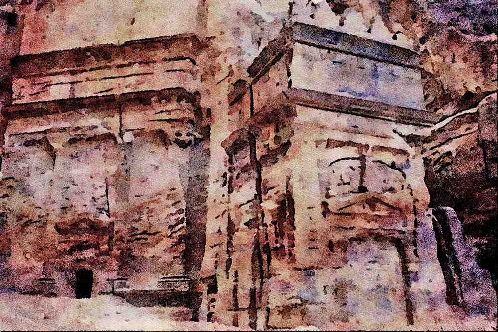 808024 Royal Monument, Petra, Jordan A4 Limited Edition Watercolour Print