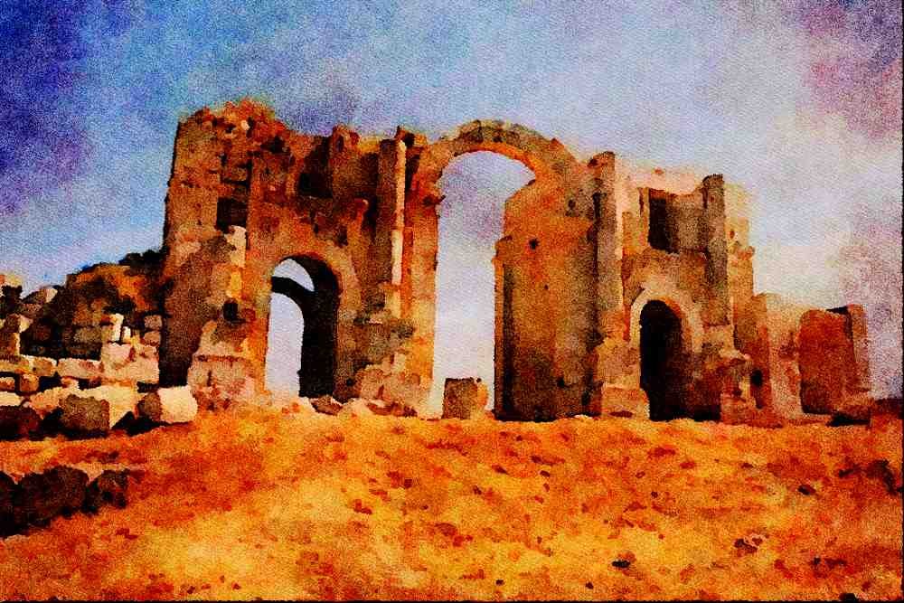 808028 Hadrian's Arch, Jerash, Jordan A4 Limited Edition Watercolour Print