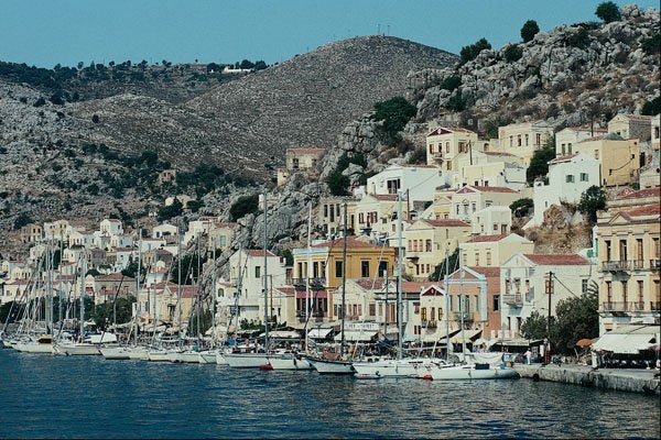 808040 The Approach To The Harbor At Symi Island, Dodecanese Islands, Greece A4 Photo Print