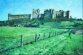 808057 Bamburgh Castle, Viewed Across Fields, Northumberland, U.K. A4 Limited Edition Watercolour Print