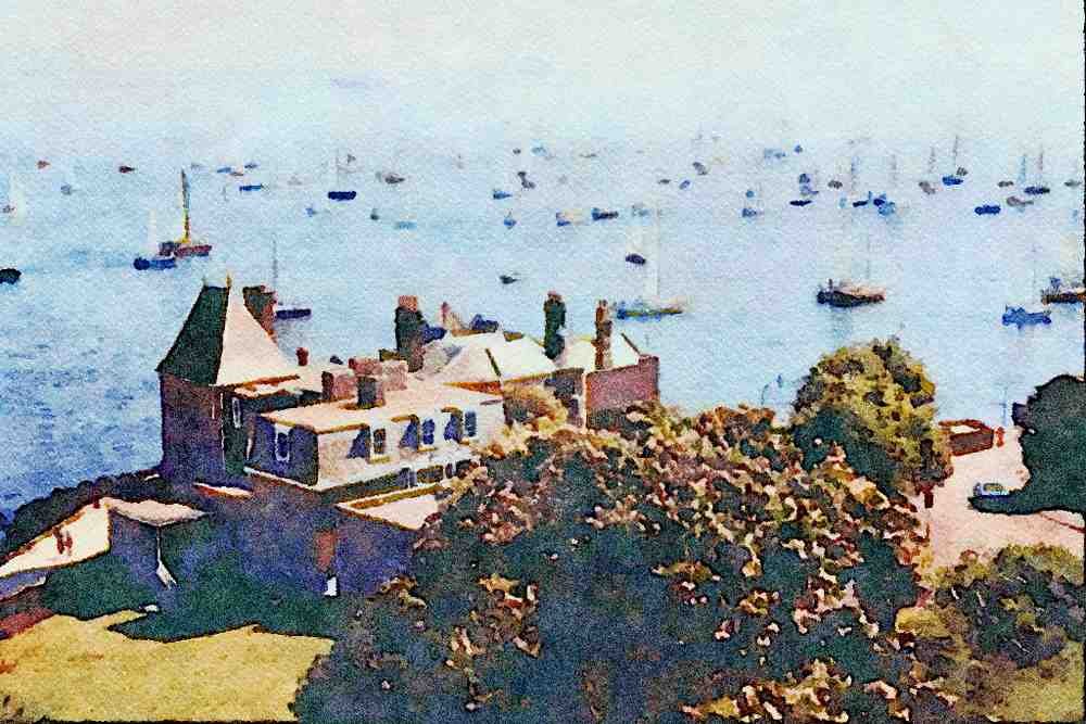 808070 Cowes, Royal Yacht Squadron, Isle Of Wight, U.K. A4 Limited Edition Watercolour Print