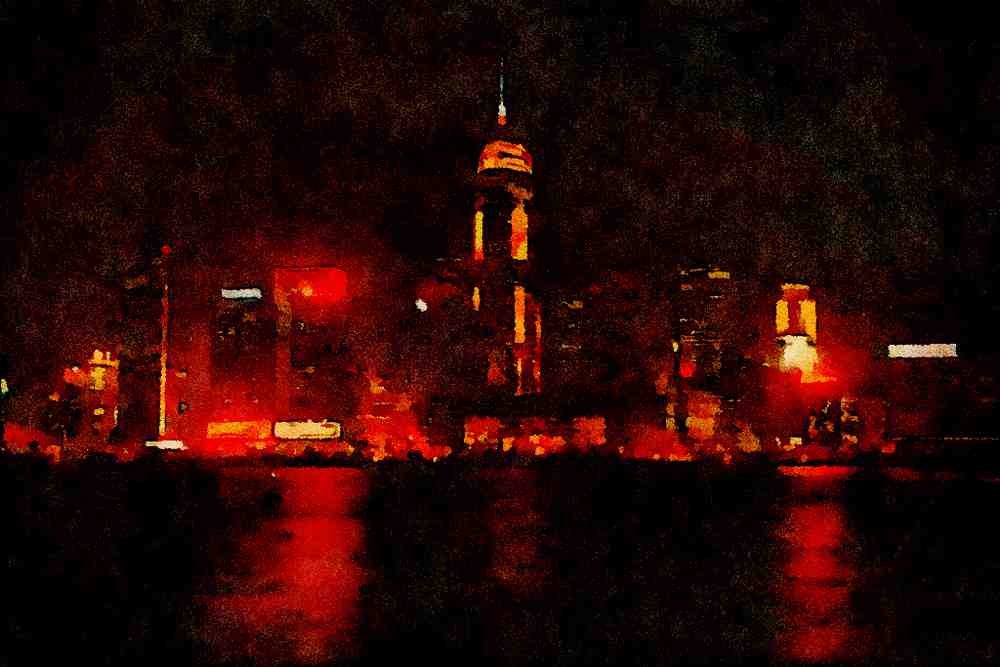 808071 Downtown Hong Kong From Kowloon A4 Limited Edition Watercolour Print