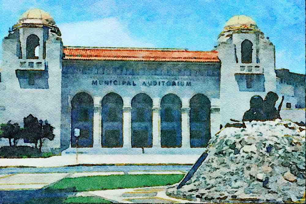 808082 Municipal Auditorium And Memorial, Southern Texas, U.S.A. A4 Limited Edition Watercolour Print