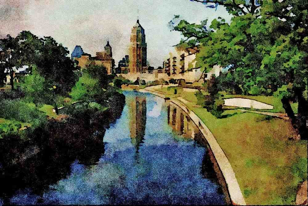 808085 Gateway To The City, Southern Texas, U.S.A. A4 Limited Edition Watercolour Print