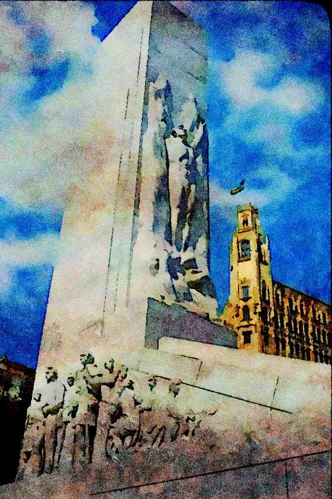 808092 Alamo Square Cenotaph, San Antonio, Texas, U.S.A. A4 Limited Edition Watercolour Print
