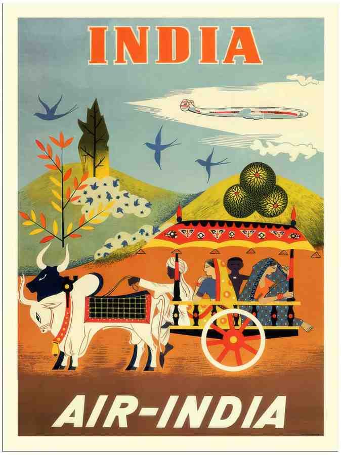 92 air india poster 1950s 2 Vintage Advert A4 Photo Print