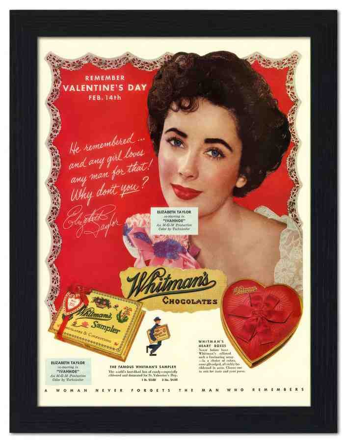 945 elizabeth taylor whitmans chocolates advert 1950s 2 Vintage Advert A4 Photo Print