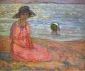A Girl In A Pink Robe By The Sea A4 Photo Print