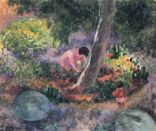 A Woman And Child In The Garden A4 Photo Print